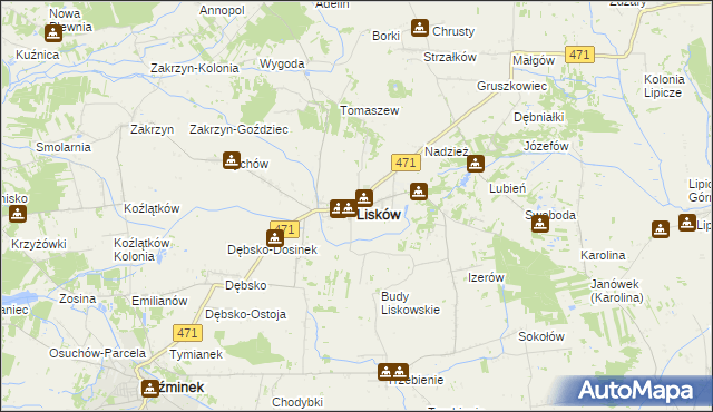 mapa Lisków, Lisków na mapie Targeo