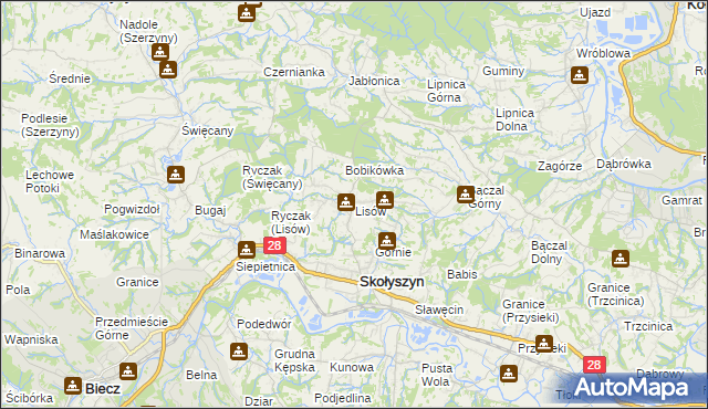 mapa Lisów gmina Skołyszyn, Lisów gmina Skołyszyn na mapie Targeo