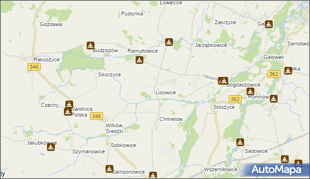 mapa Lisowice gmina Kostomłoty, Lisowice gmina Kostomłoty na mapie Targeo