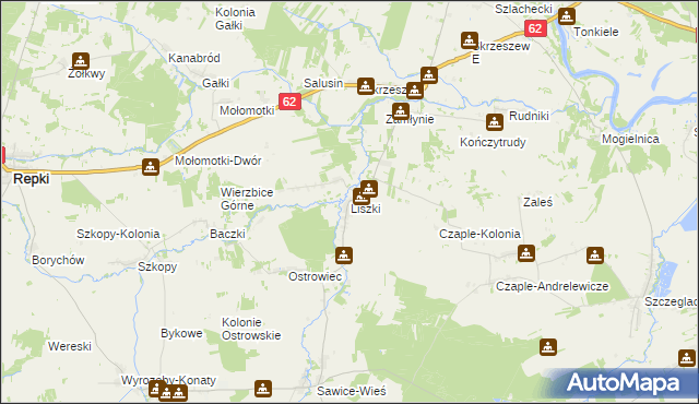 mapa Liszki gmina Repki, Liszki gmina Repki na mapie Targeo