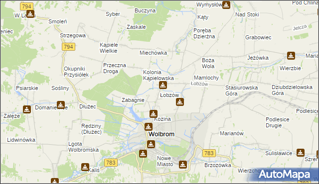 mapa Łobzów gmina Wolbrom, Łobzów gmina Wolbrom na mapie Targeo