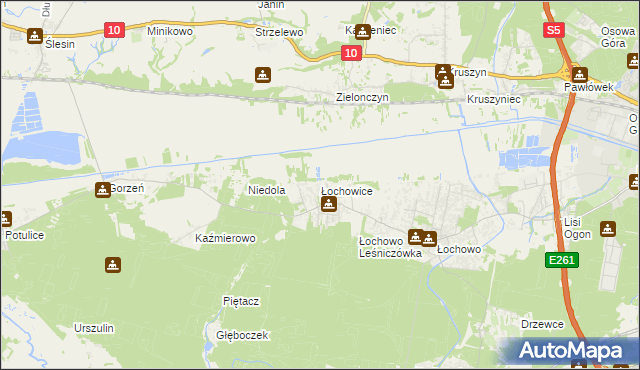 mapa Łochowice gmina Białe Błota, Łochowice gmina Białe Błota na mapie Targeo