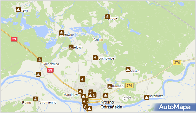 mapa Łochowice gmina Krosno Odrzańskie, Łochowice gmina Krosno Odrzańskie na mapie Targeo