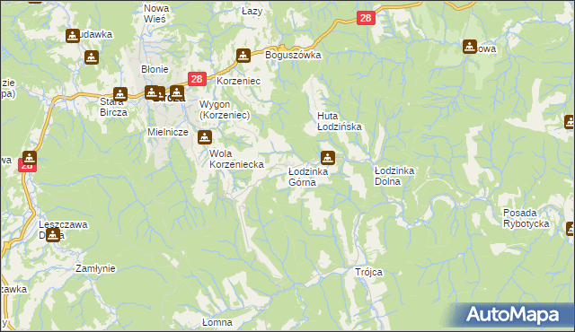 mapa Łodzinka Górna, Łodzinka Górna na mapie Targeo