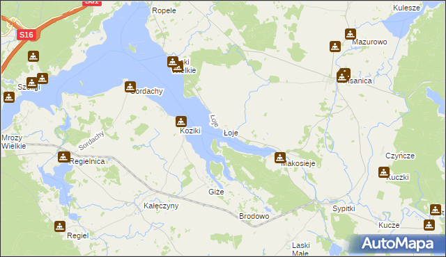 mapa Łoje gmina Kalinowo, Łoje gmina Kalinowo na mapie Targeo