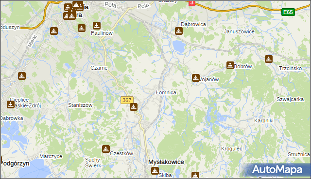 mapa Łomnica gmina Mysłakowice, Łomnica gmina Mysłakowice na mapie Targeo