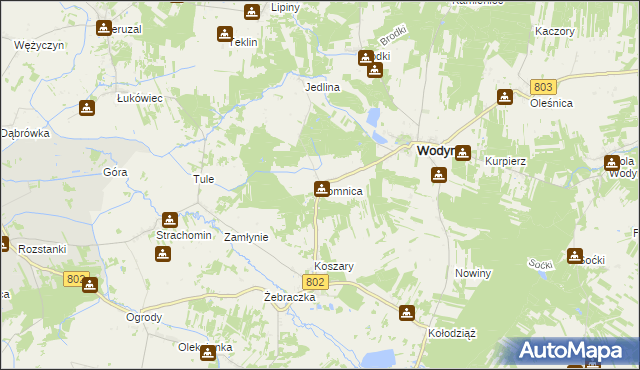 mapa Łomnica gmina Wodynie, Łomnica gmina Wodynie na mapie Targeo