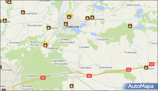 mapa Łoniewo gmina Osieczna, Łoniewo gmina Osieczna na mapie Targeo