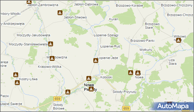 mapa Łopienie-Jeże, Łopienie-Jeże na mapie Targeo