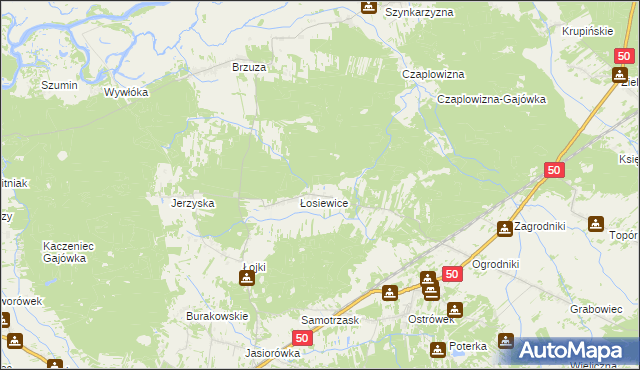 mapa Łosiewice Gajówka, Łosiewice Gajówka na mapie Targeo