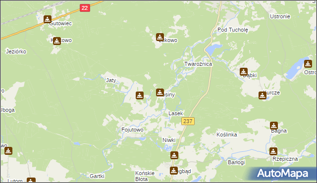 mapa Łosiny gmina Tuchola, Łosiny gmina Tuchola na mapie Targeo