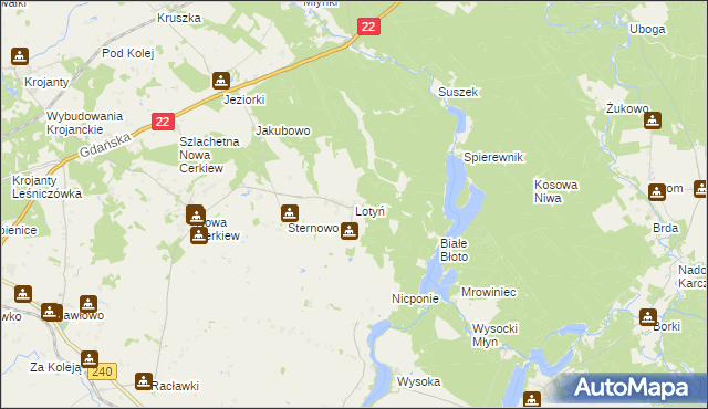 mapa Lotyń gmina Chojnice, Lotyń gmina Chojnice na mapie Targeo