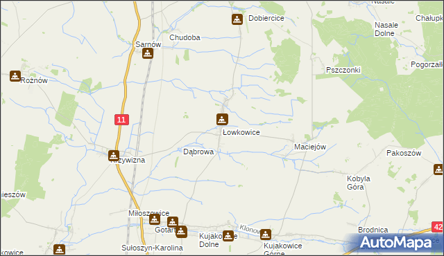 mapa Łowkowice gmina Kluczbork, Łowkowice gmina Kluczbork na mapie Targeo