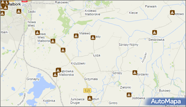 mapa Łoza gmina Stary Targ, Łoza gmina Stary Targ na mapie Targeo