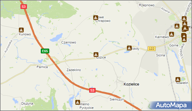 mapa Łozice gmina Kozielice, Łozice gmina Kozielice na mapie Targeo