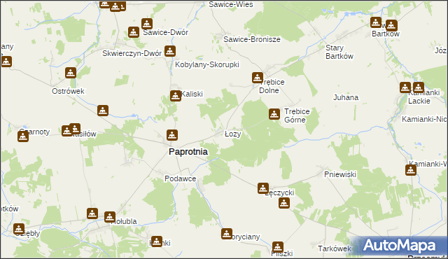 mapa Łozy gmina Paprotnia, Łozy gmina Paprotnia na mapie Targeo