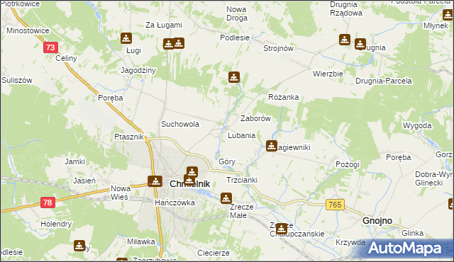 mapa Lubania gmina Chmielnik, Lubania gmina Chmielnik na mapie Targeo