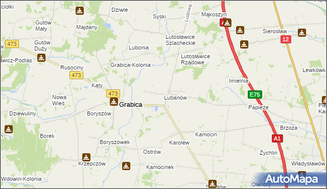 mapa Lubanów gmina Grabica, Lubanów gmina Grabica na mapie Targeo