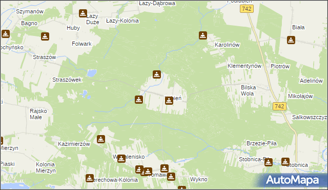 mapa Lubień gmina Rozprza, Lubień gmina Rozprza na mapie Targeo