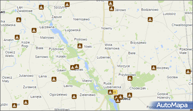 mapa Lubieniec gmina Chodecz, Lubieniec gmina Chodecz na mapie Targeo