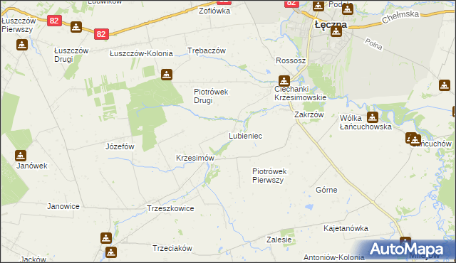 mapa Lubieniec gmina Mełgiew, Lubieniec gmina Mełgiew na mapie Targeo