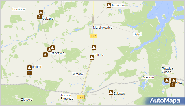 mapa Lubiesz gmina Tuczno, Lubiesz gmina Tuczno na mapie Targeo