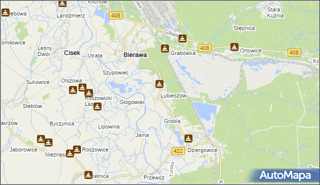 mapa Lubieszów gmina Bierawa, Lubieszów gmina Bierawa na mapie Targeo