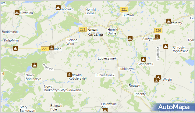 mapa Lubieszynek gmina Nowa Karczma, Lubieszynek gmina Nowa Karczma na mapie Targeo