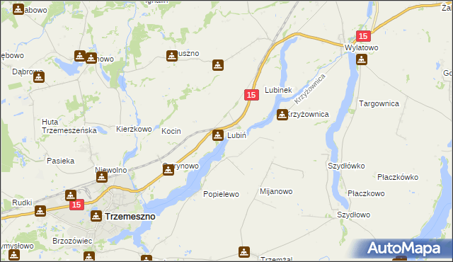 mapa Lubiń gmina Trzemeszno, Lubiń gmina Trzemeszno na mapie Targeo