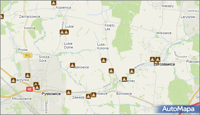 mapa Łubki gmina Zbrosławice, Łubki gmina Zbrosławice na mapie Targeo