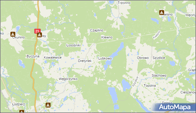 mapa Lubkowo gmina Miastko, Lubkowo gmina Miastko na mapie Targeo