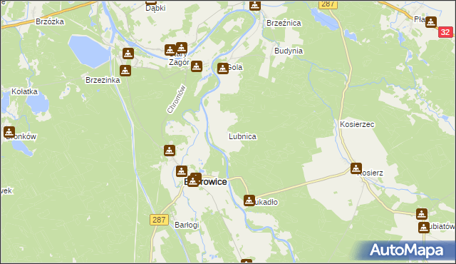 mapa Lubnica gmina Bobrowice, Lubnica gmina Bobrowice na mapie Targeo