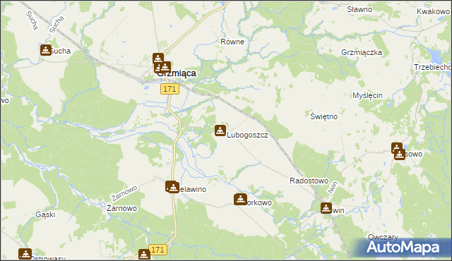 mapa Lubogoszcz gmina Grzmiąca, Lubogoszcz gmina Grzmiąca na mapie Targeo