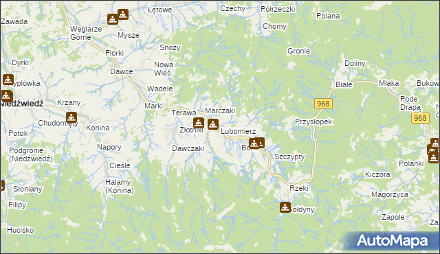 mapa Lubomierz gmina Mszana Dolna, Lubomierz gmina Mszana Dolna na mapie Targeo