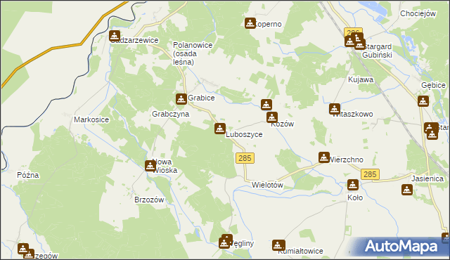 mapa Luboszyce gmina Gubin, Luboszyce gmina Gubin na mapie Targeo