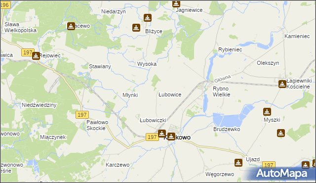 mapa Łubowice gmina Kiszkowo, Łubowice gmina Kiszkowo na mapie Targeo