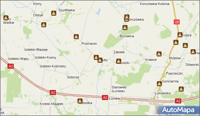 mapa Łuby gmina Międzyrzec Podlaski, Łuby gmina Międzyrzec Podlaski na mapie Targeo
