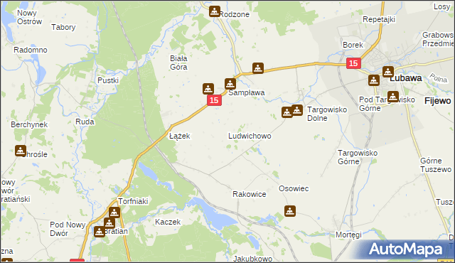 mapa Ludwichowo gmina Lubawa, Ludwichowo gmina Lubawa na mapie Targeo