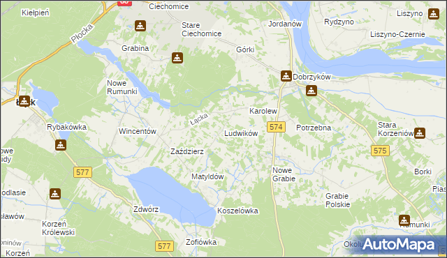 mapa Ludwików gmina Gąbin, Ludwików gmina Gąbin na mapie Targeo