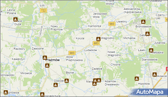 mapa Ludwików gmina Prażmów, Ludwików gmina Prażmów na mapie Targeo