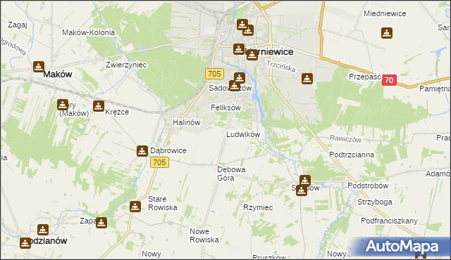 mapa Ludwików gmina Skierniewice, Ludwików gmina Skierniewice na mapie Targeo