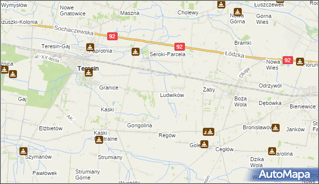 mapa Ludwików gmina Teresin, Ludwików gmina Teresin na mapie Targeo