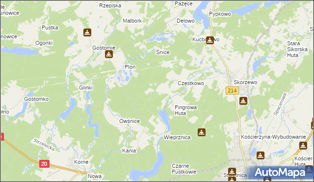 mapa Ludwikowo gmina Kościerzyna, Ludwikowo gmina Kościerzyna na mapie Targeo