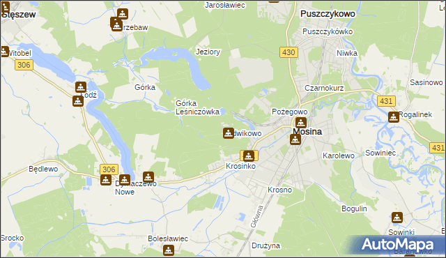 mapa Ludwikowo gmina Mosina, Ludwikowo gmina Mosina na mapie Targeo