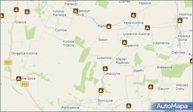 mapa Ludwinów gmina Borzechów, Ludwinów gmina Borzechów na mapie Targeo