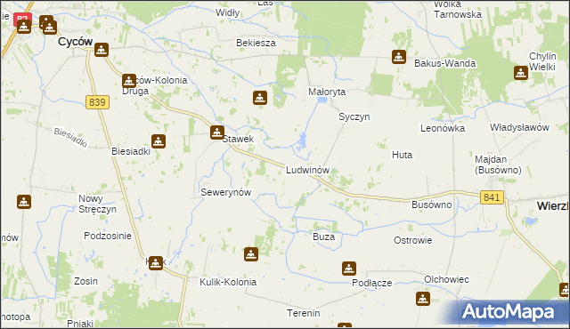 mapa Ludwinów gmina Cyców, Ludwinów gmina Cyców na mapie Targeo
