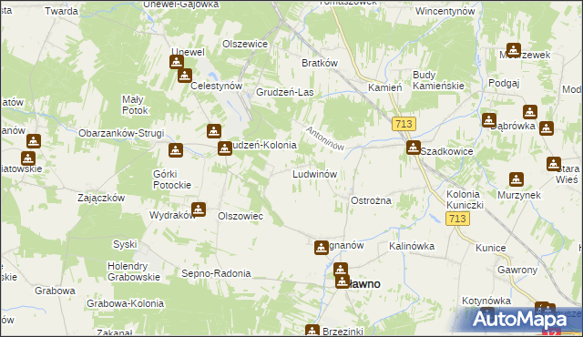 mapa Ludwinów gmina Sławno, Ludwinów gmina Sławno na mapie Targeo