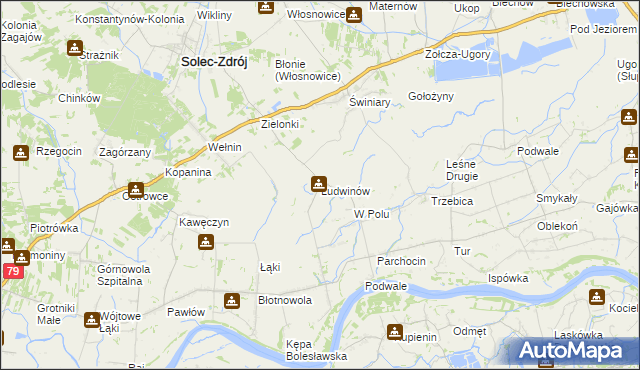 mapa Ludwinów gmina Solec-Zdrój, Ludwinów gmina Solec-Zdrój na mapie Targeo