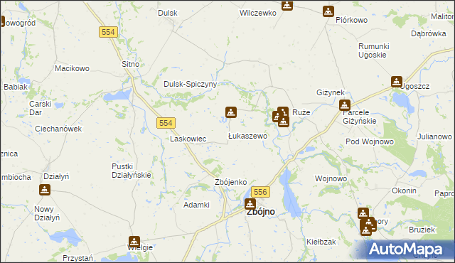 mapa Łukaszewo gmina Zbójno, Łukaszewo gmina Zbójno na mapie Targeo