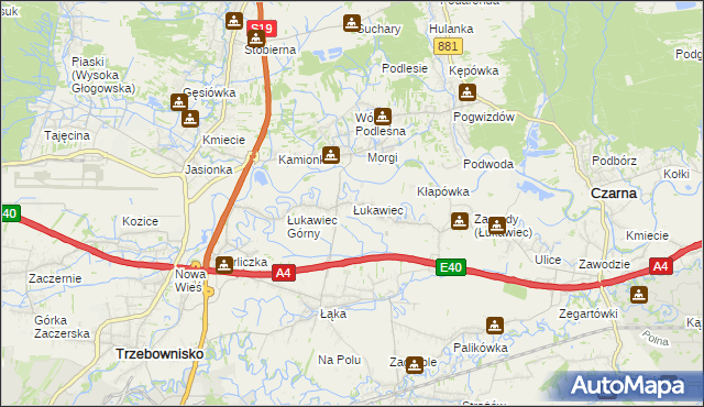 mapa Łukawiec gmina Trzebownisko, Łukawiec gmina Trzebownisko na mapie Targeo